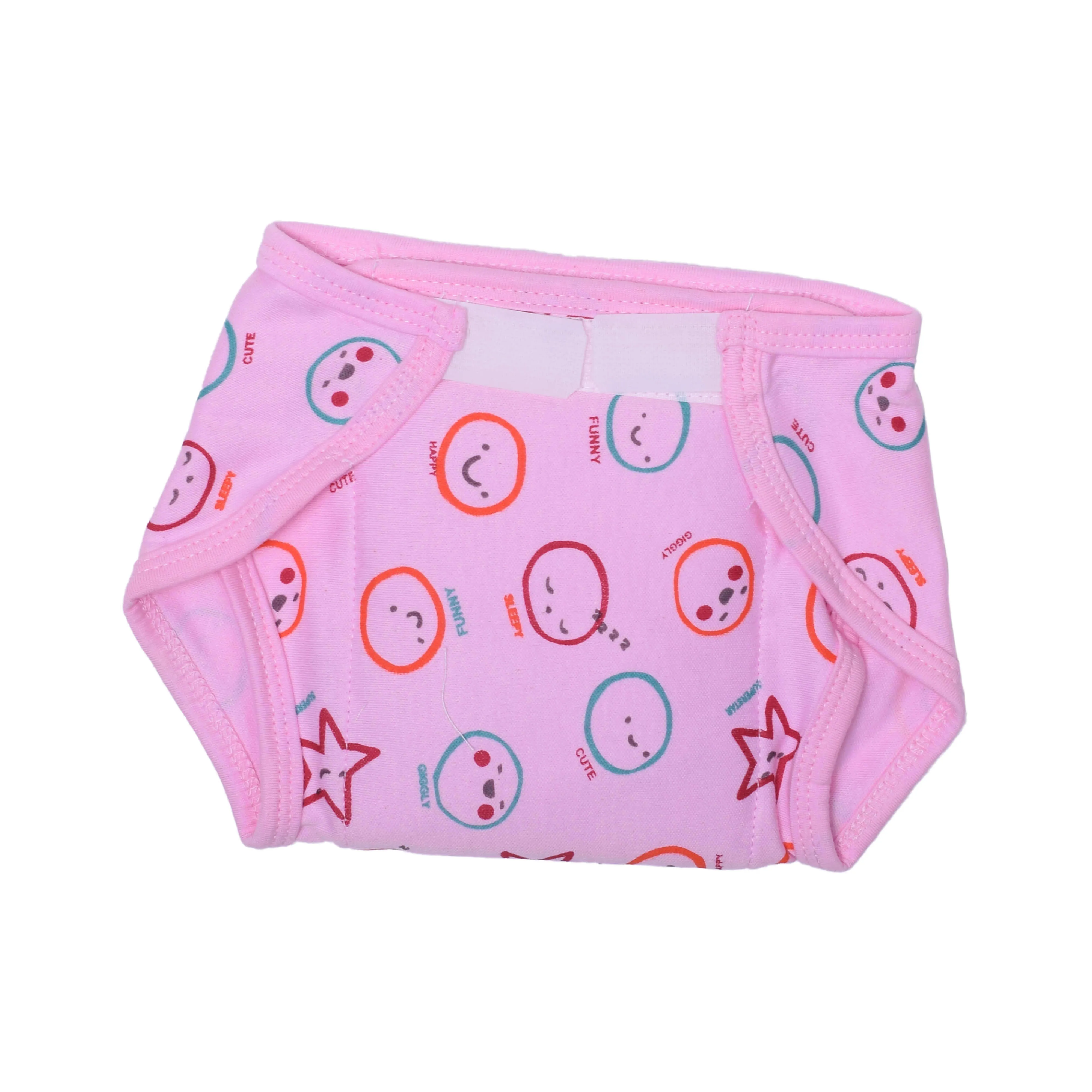 COZYCARE Washable Diapers Hosiery Velcro Emoji Print Blue, Yellow & Pink 3P Set (S)