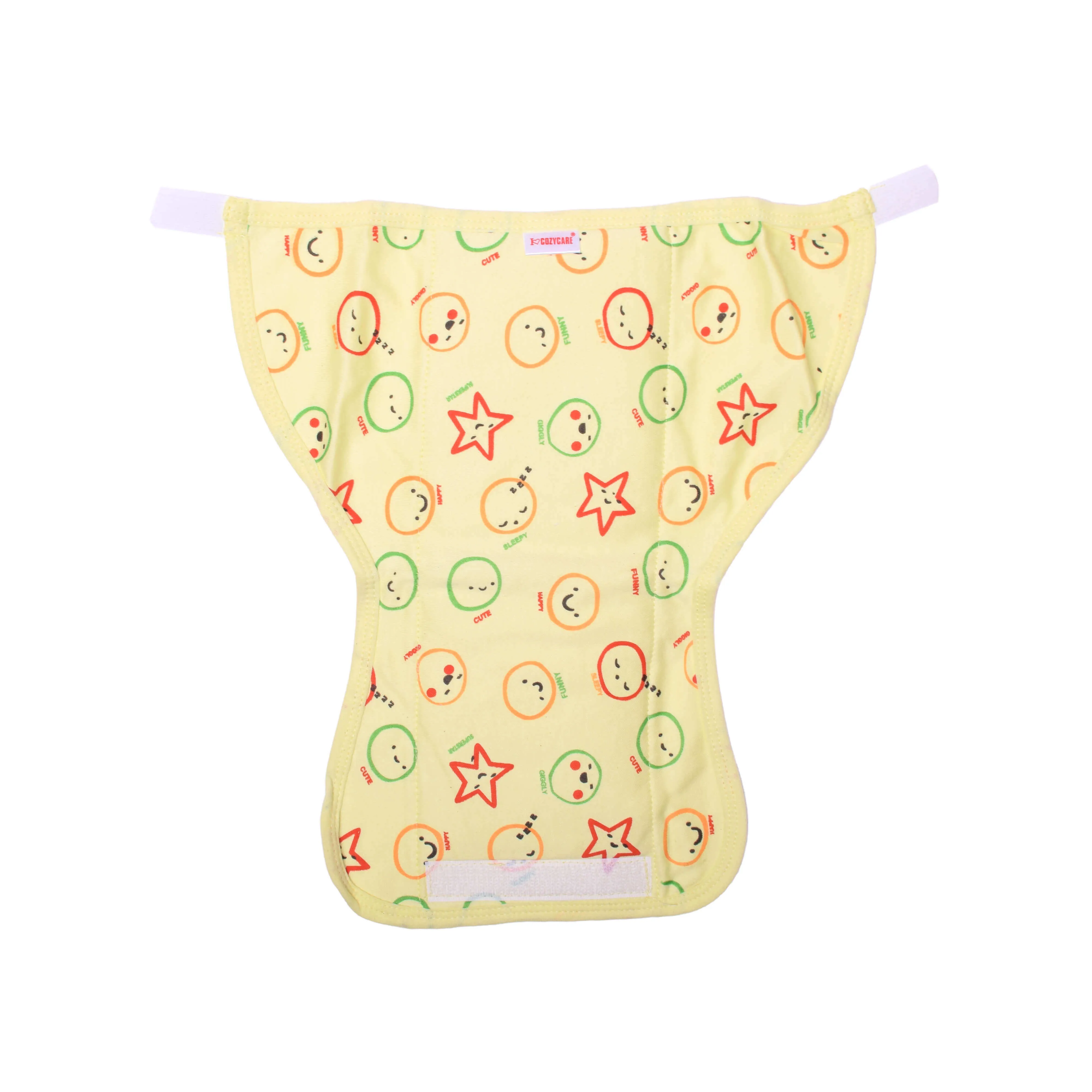 COZYCARE Washable Diapers Hosiery Velcro Emoji Print Blue, Yellow & Pink 3P Set (S)