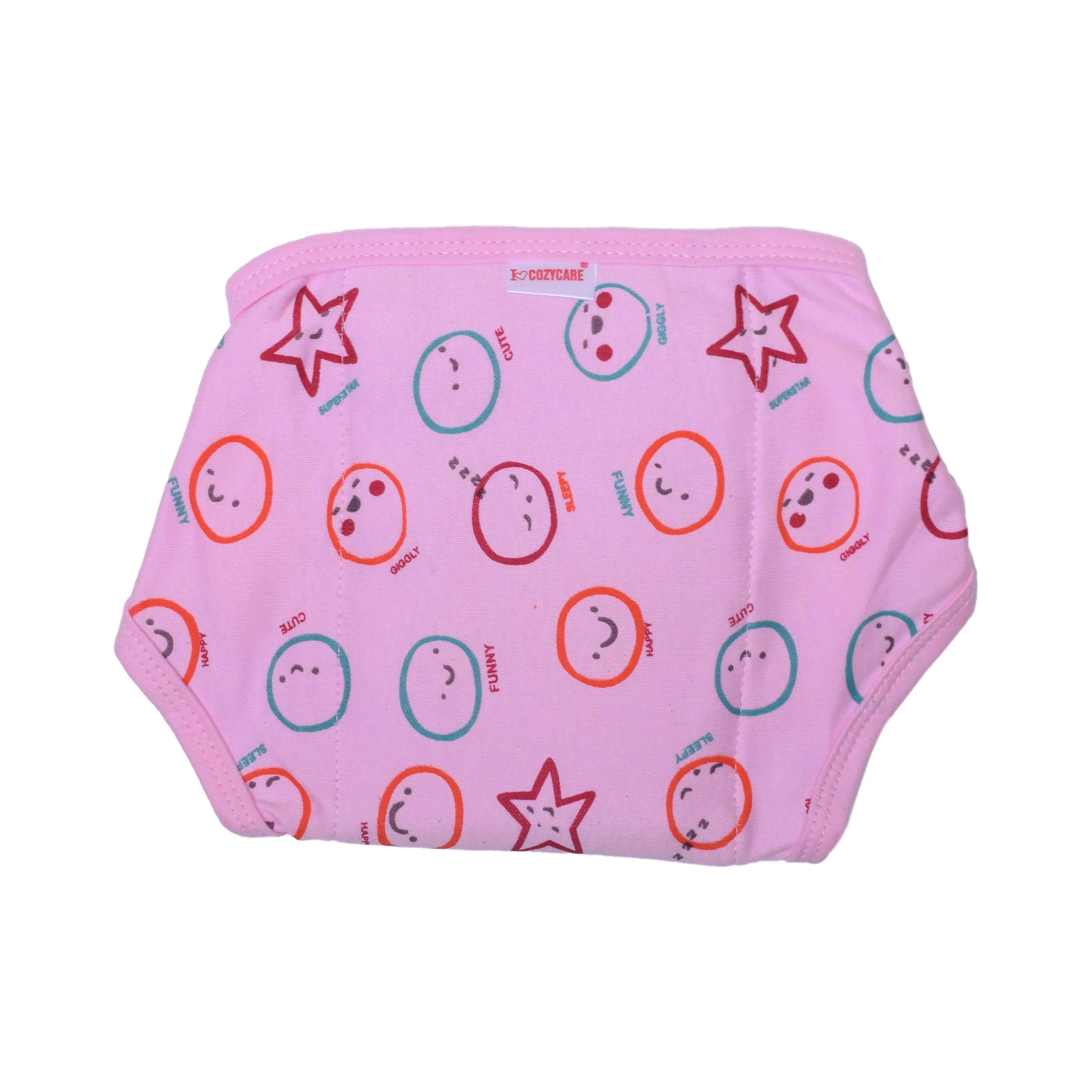 COZYCARE Washable Diapers Hosiery Velcro Emoji Print Blue, Yellow & Pink 3P Set (S)