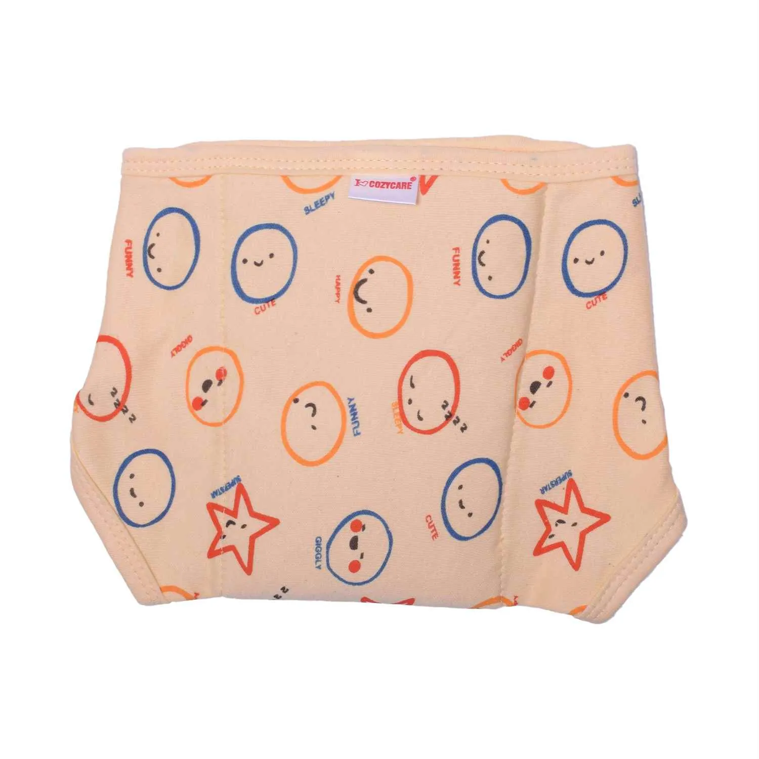 COZYCARE Washable Diapers Hosiery Velcro Emoji Print Green, Blue & Orange 3P Set (M)