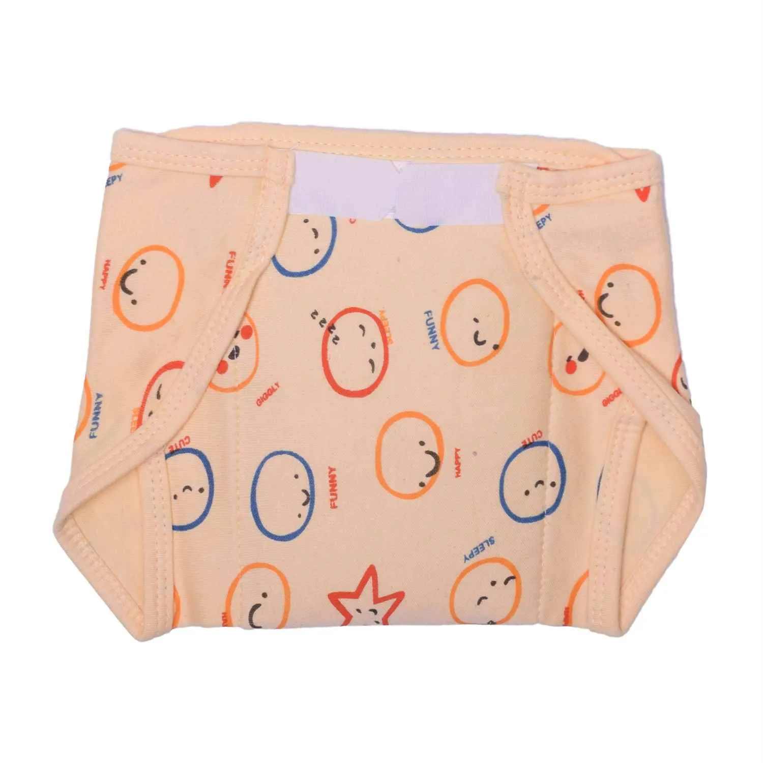 COZYCARE Washable Diapers Hosiery Velcro Emoji Print Pink, Orange & Yellow 3P Set (M)