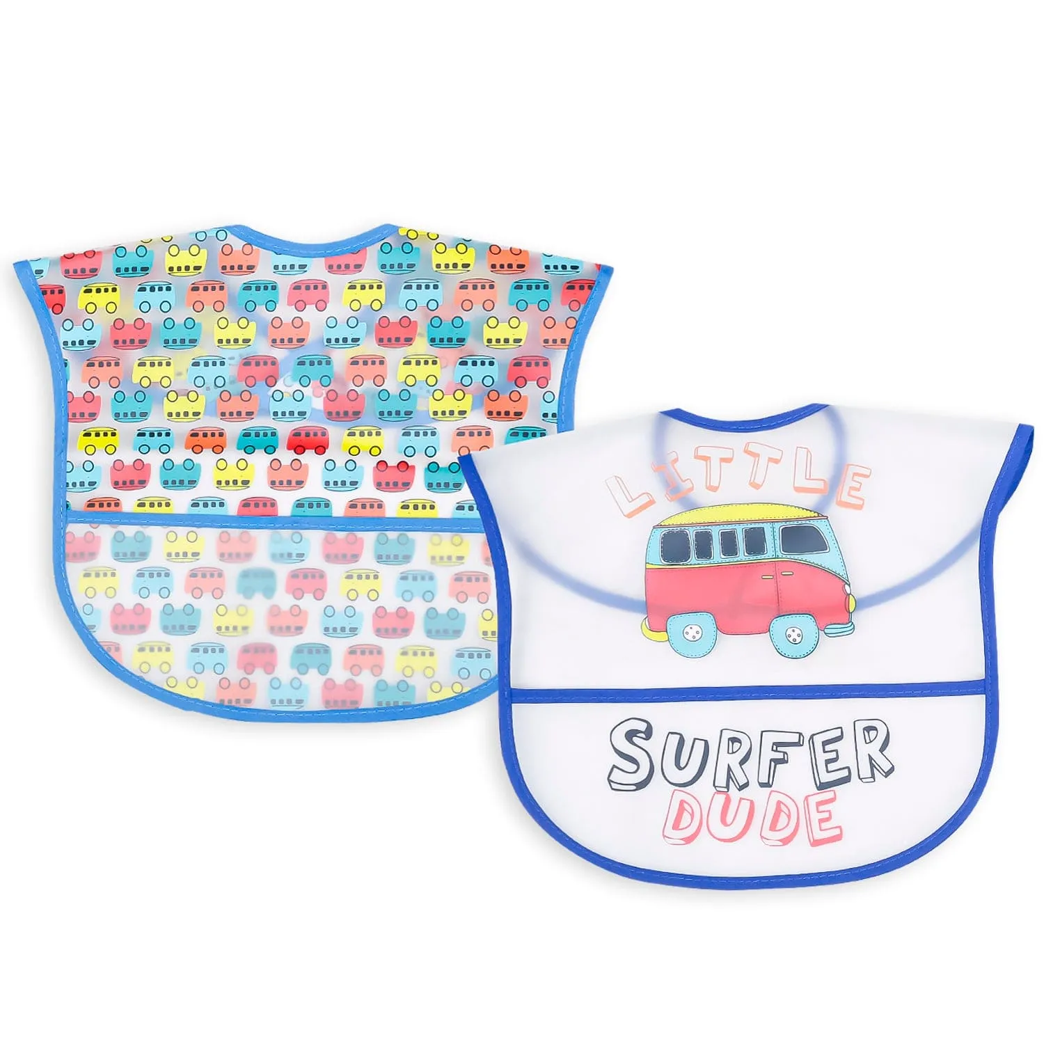 Feeding Bibs Pack Of 2 Crumb Catcher Waterproof Surfer Dude Blue