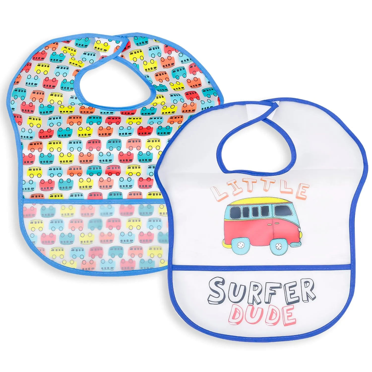 Feeding Bibs Pack Of 2 Crumb Catcher Waterproof Surfer Dude Blue