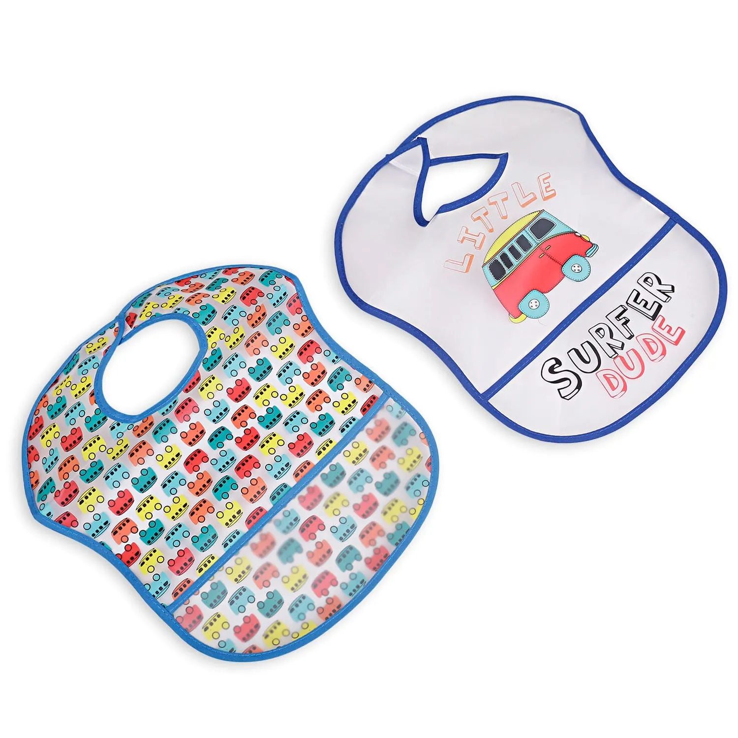 Feeding Bibs Pack Of 2 Crumb Catcher Waterproof Surfer Dude Blue