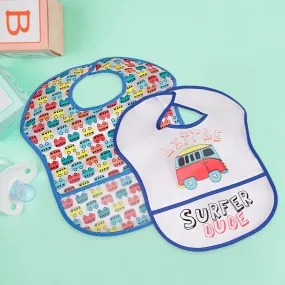 Feeding Bibs Pack Of 2 Crumb Catcher Waterproof Surfer Dude Blue