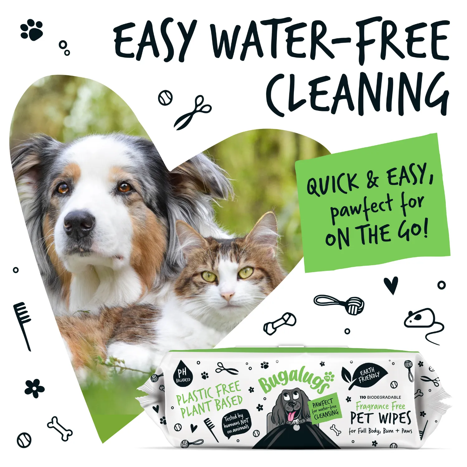 Fragrance Free Pet Wipes for Full Body, Bum & Paws (110)