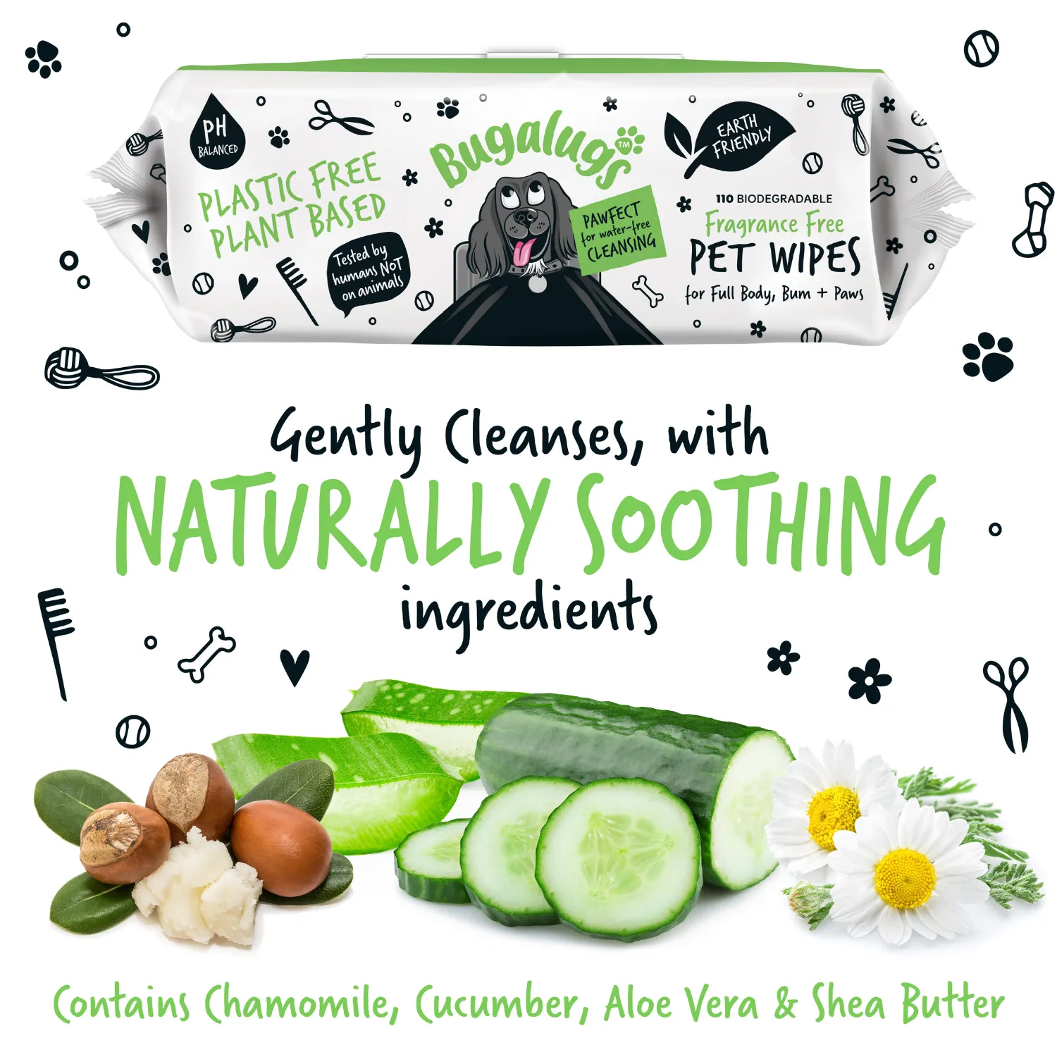 Fragrance Free Pet Wipes for Full Body, Bum & Paws (110)