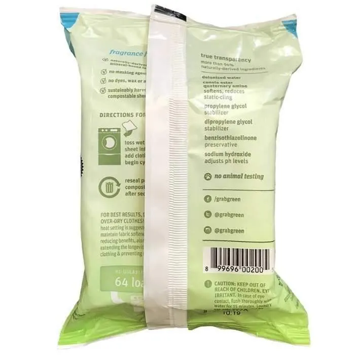 Grab Green - Natural Wet Dryer Sheets, Fragrance-Free