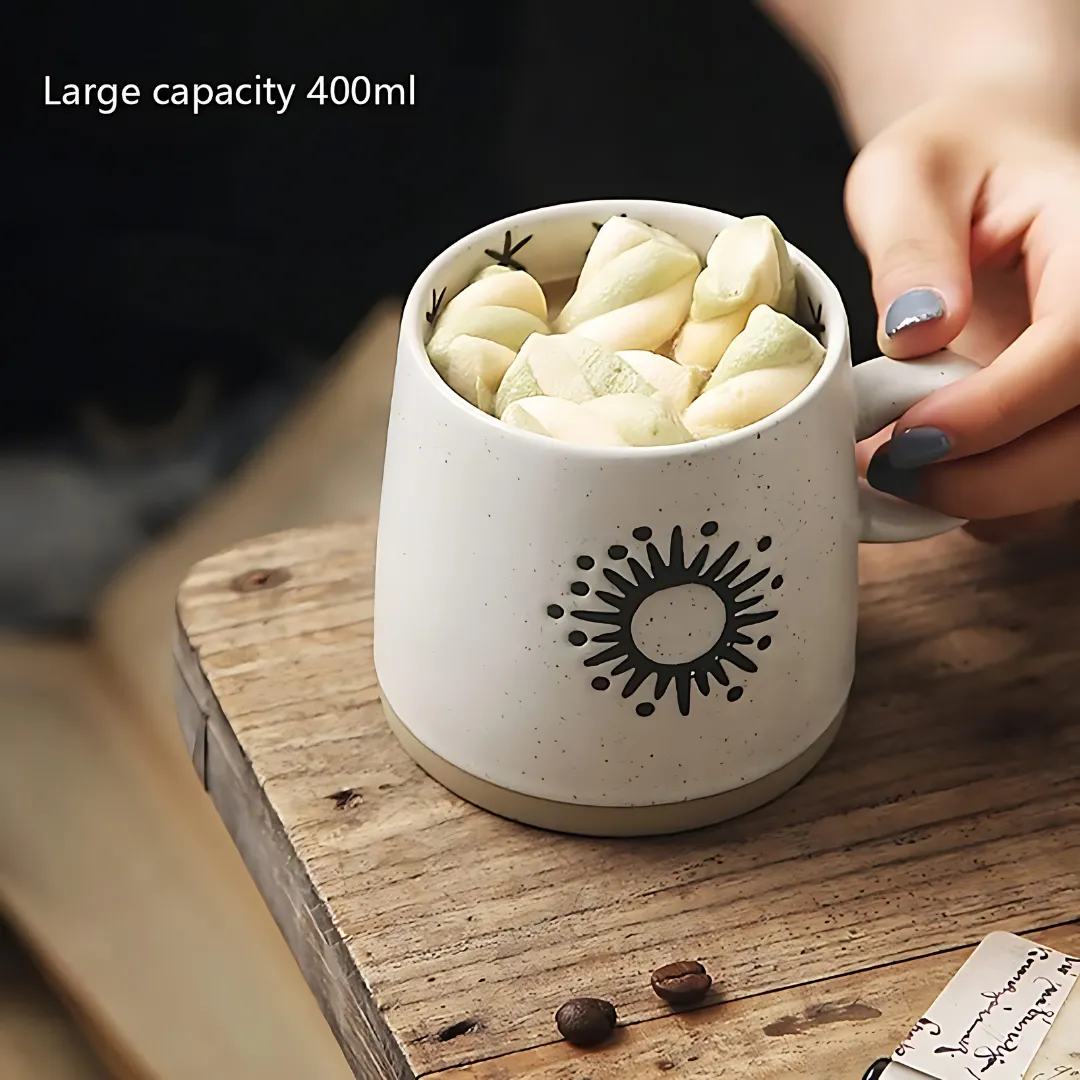 Handmade Japanese Style Stoneware Mug - 400ml Retro Ceramic Cup with Premium Quality
