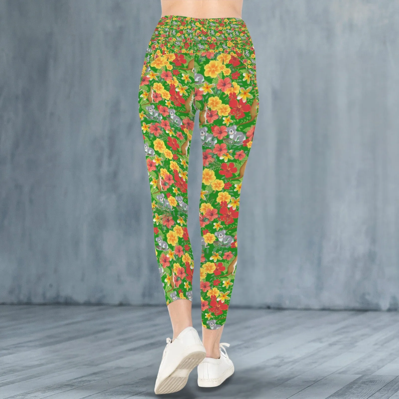 Hawaiian Australian Green Leggings with Pockets up to 5 XL (FWS)