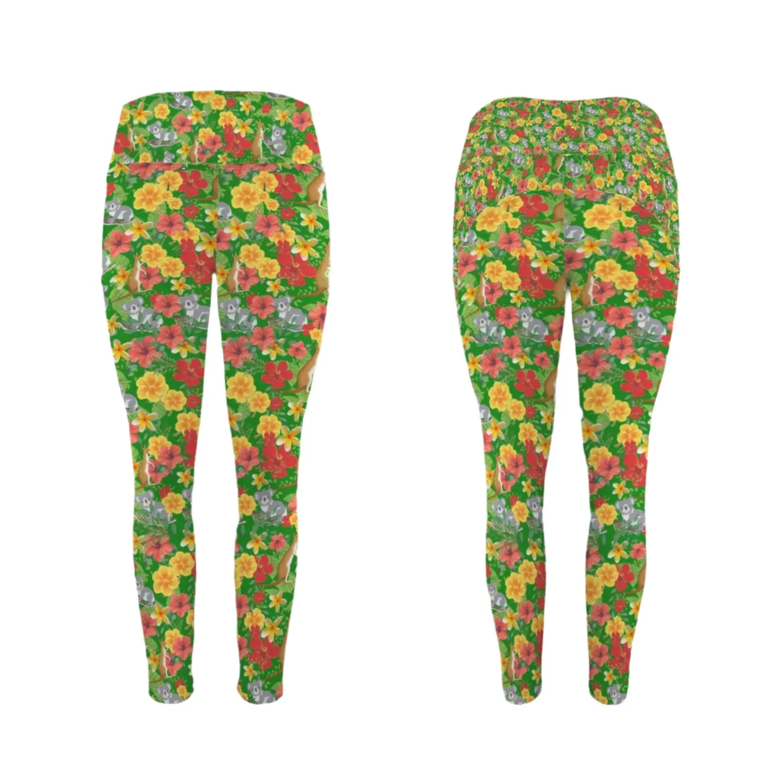Hawaiian Australian Green Leggings with Pockets up to 5 XL (FWS)