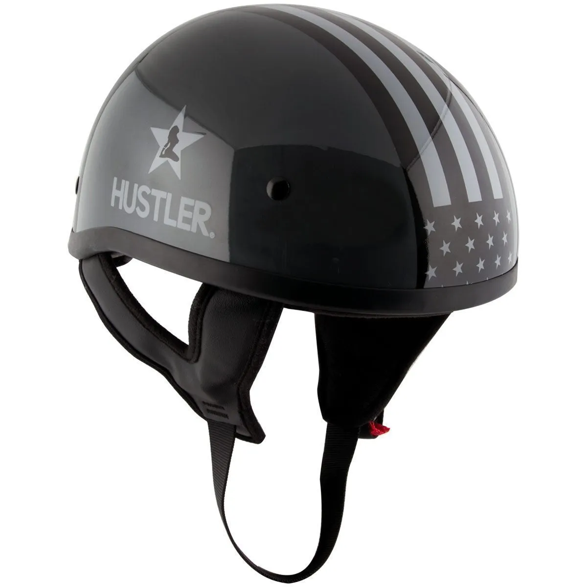 Hustler DOT HT-1  Freedom Is Not Free Glossy Dark Gray Skull Cap Helmet