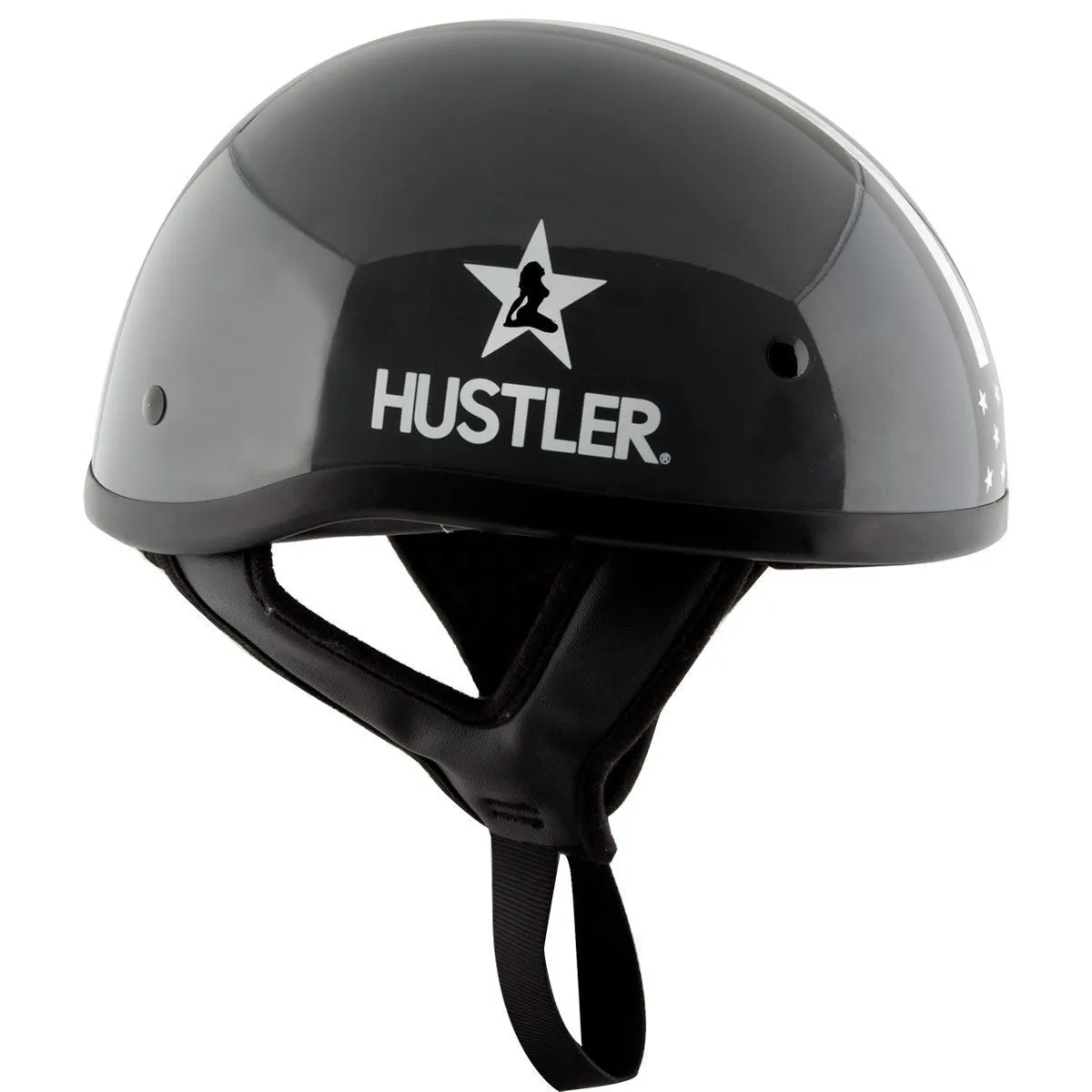 Hustler DOT HT-1  Freedom Is Not Free Glossy Dark Gray Skull Cap Helmet