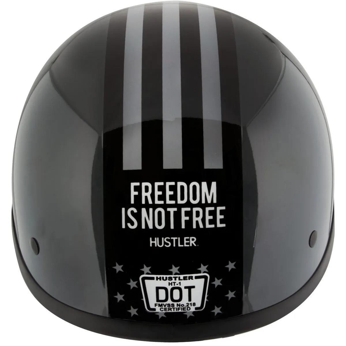 Hustler DOT HT-1  Freedom Is Not Free Glossy Dark Gray Skull Cap Helmet