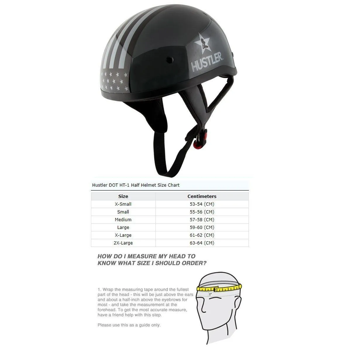 Hustler DOT HT-1  Freedom Is Not Free Glossy Dark Gray Skull Cap Helmet