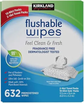 Kirkland Signature Premoistened Flushable Wipes Fragrance Free 632 - Count