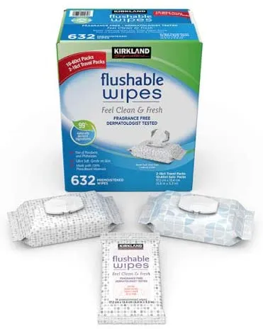 Kirkland Signature Premoistened Flushable Wipes Fragrance Free 632 - Count