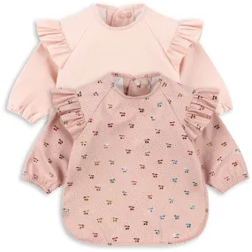 Konges Sløjd Fairy Cherry/Cameo Rose 2 Pack Dinner Bib With Sleeves And Frill