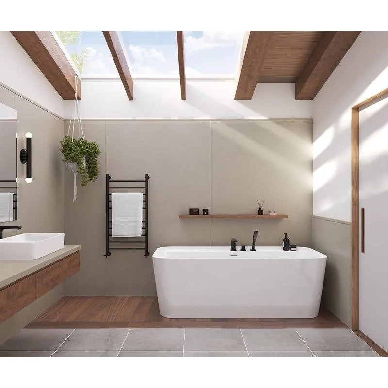 Maax Oberto Acrylic Freestanding Center Drain Bathtub in White with White Skirt 106386 67 x 31