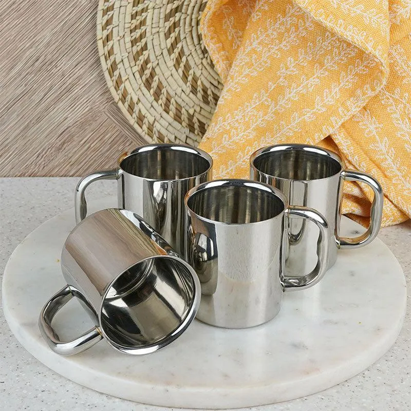 Martha Stainless Steel Mug (200 ML) - Set Of Four