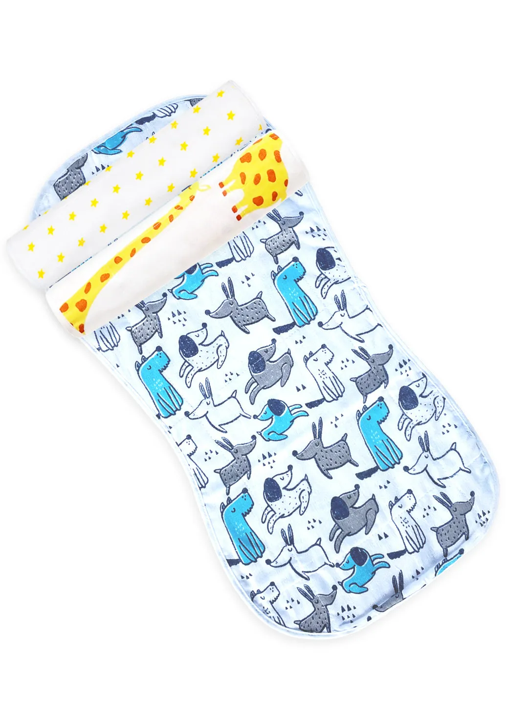 Muslin Burp Cloth Combo Of 3-Cute Puppy-Yellow Star-Tall As A Giraffe