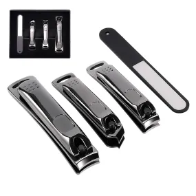 Nail Clippers with Catcher,No Splash Toenail Fingernail Clippers Nail Cutter Trimmer Set with Metal Case,Black Stainless Steel,Good Gift for Women and Men
