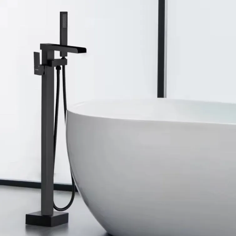 SHADI|FREE STANDING FLOOR MOUNT BLACK WATERFALL BATHROOM TUB FUACET