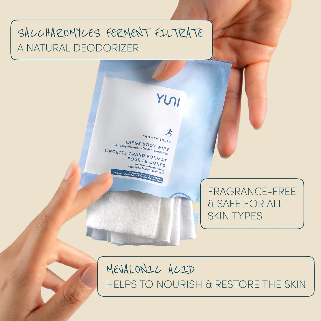 Shower Sheets LARGE BODY WIPES 12x10 natural biodegradable body wipes - Pouch of 6 Fragrance-Free