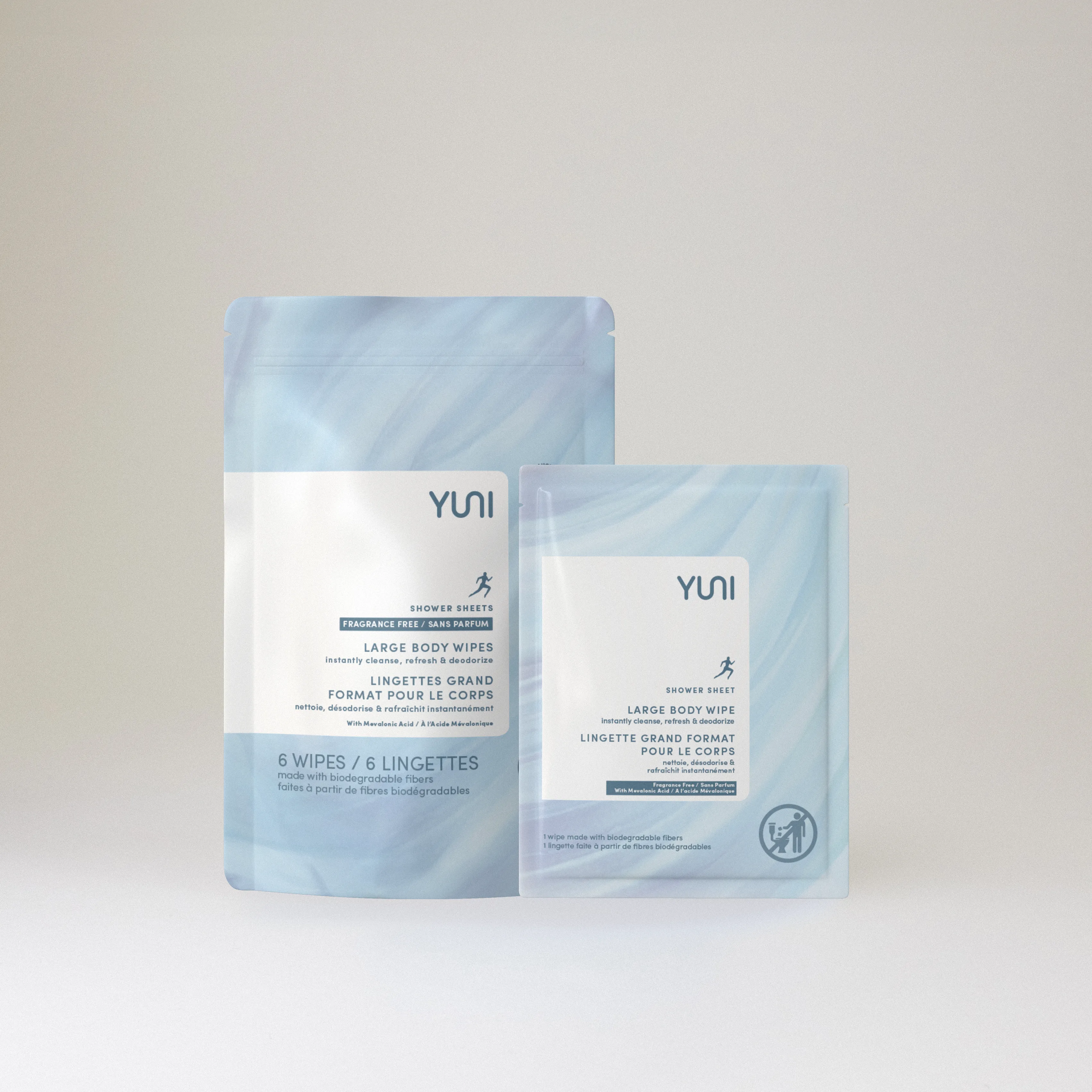 Shower Sheets LARGE BODY WIPES 12x10 natural biodegradable body wipes - Pouch of 6 Fragrance-Free