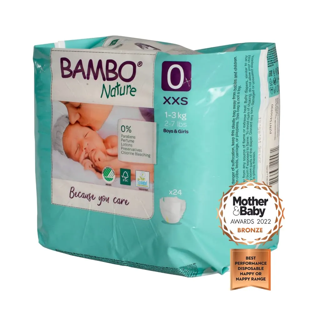 Size 0 Bambo Nature Diaper - 24 Pieces (0-3 kg)