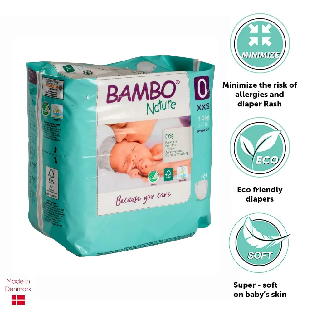 Size 0 Bambo Nature Diaper - 24 Pieces (0-3 kg)