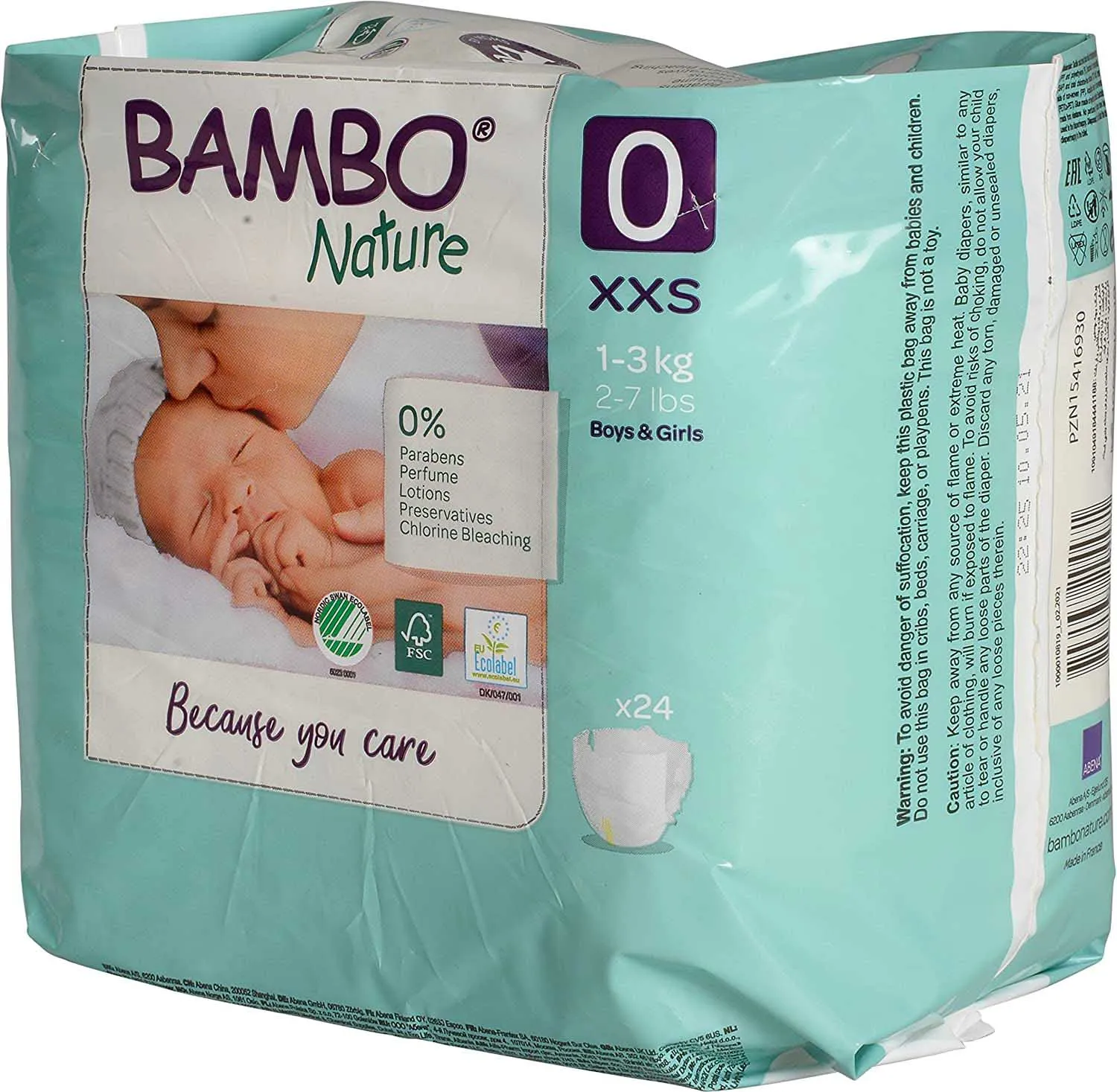 Size 0 Bambo Nature Diaper - 24 Pieces (0-3 kg)