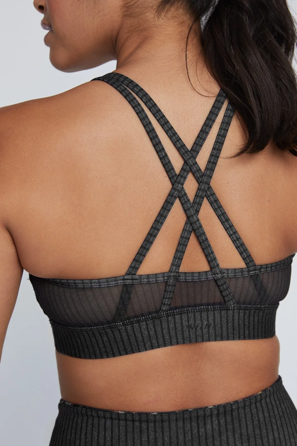 Strappy Bra Black And Grey Stripe
