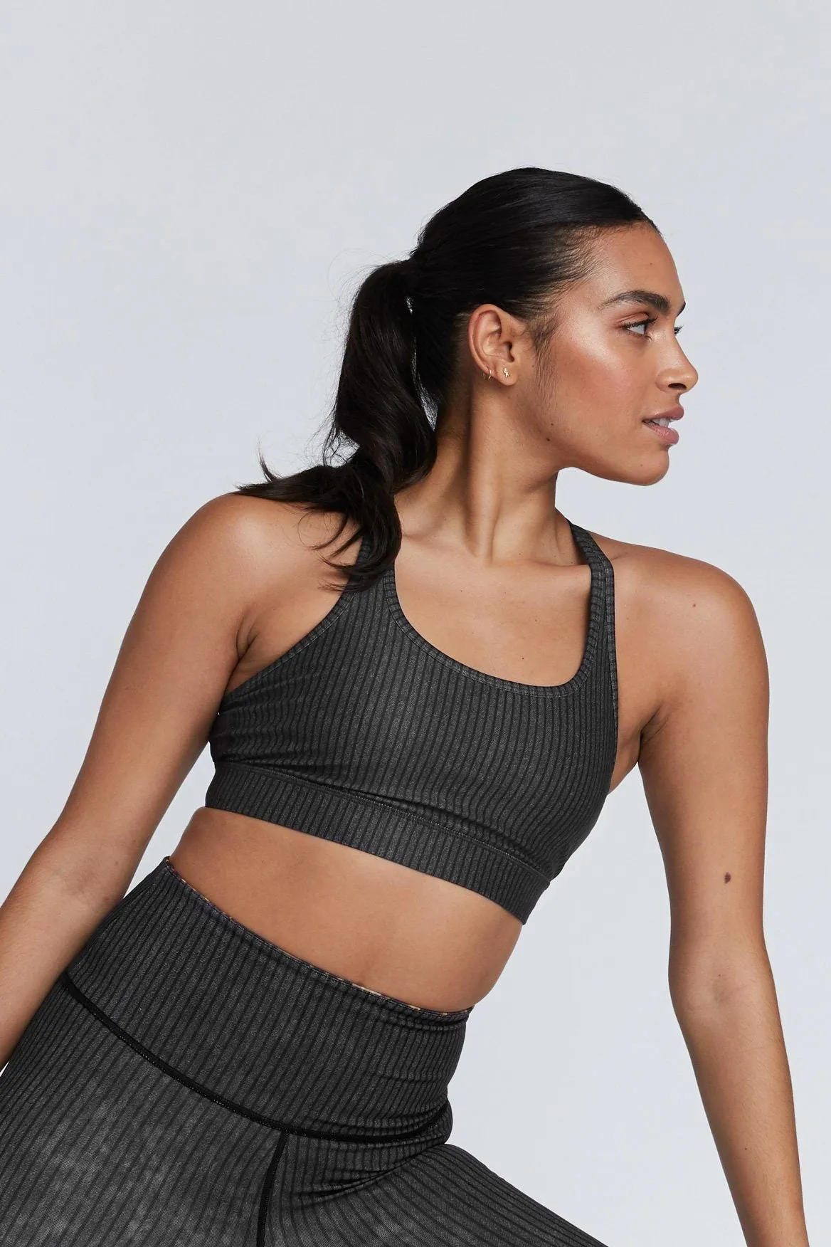 Strappy Bra Black And Grey Stripe