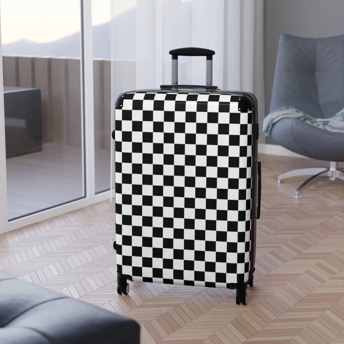 Suitcase Checkered Cabin Suitcase with Wheels Combination Lock Adjustable telescopic handle 360 Swivel Durable Hard Shell Case