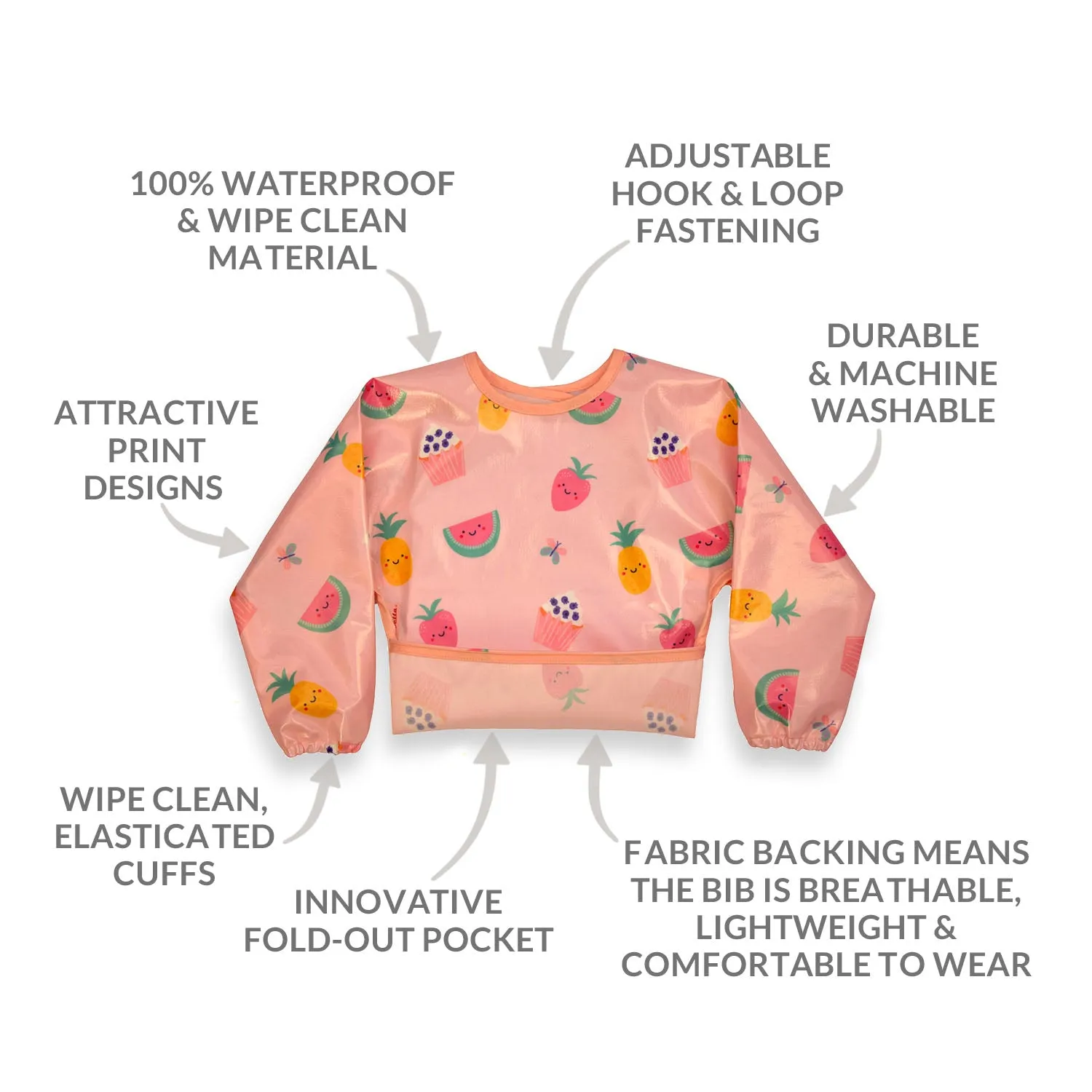 Wipeezee Bib with Sleeves - Pink Yummy Treats